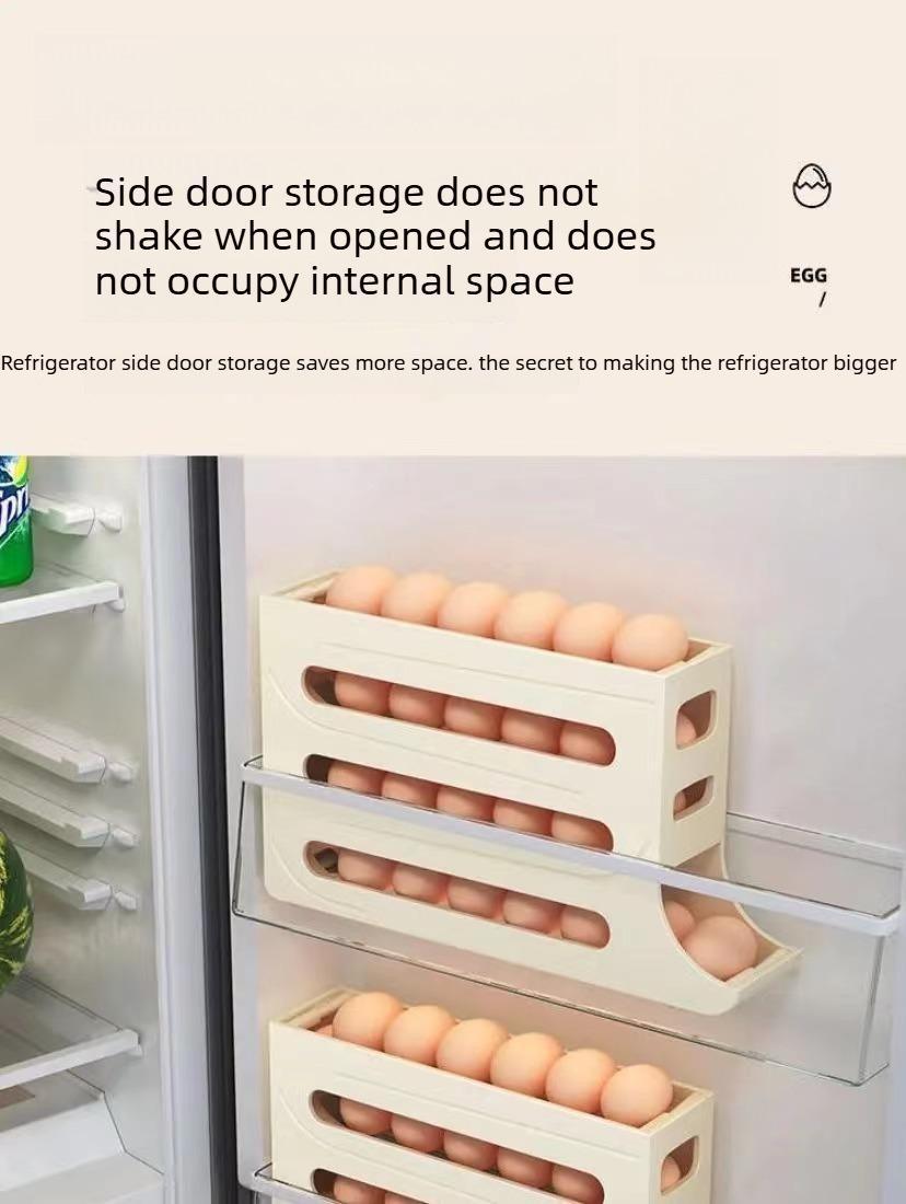 Rolling Egg Storage Box for Refrigerator, Household Egg Holder, Automatic Sliding Tray Egg Preservation Organizer