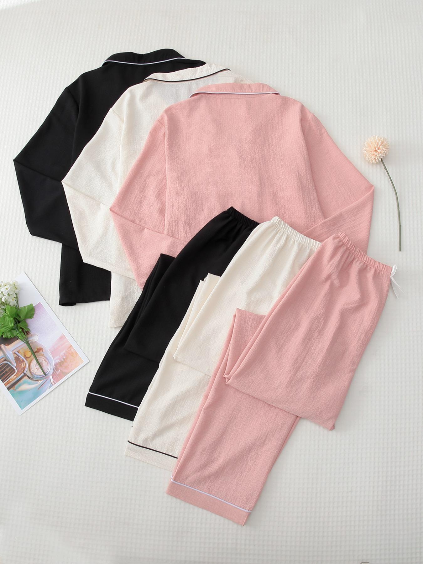 Women's Heart Embroidered Comfy Loungewear Pjs Lounge Co-ord Set, Casual Pajamas Set