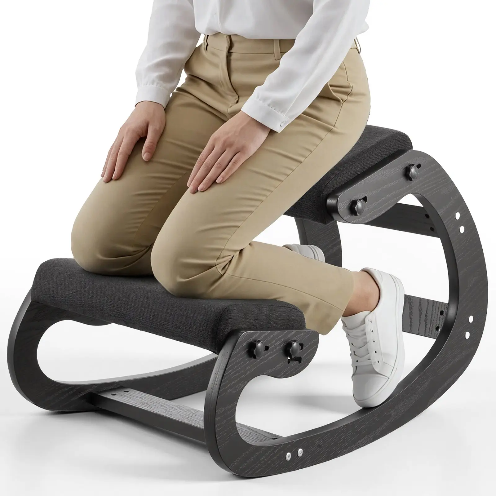 VEVOR Ergonomic Kneeling Chair, Wooden Posture Knee Chair with Adjustable Thick Foam Cushions Solid Wood Frame, Adjustable Height, Relief for Neck or Back Pain for Home, Office or Meditation, Black