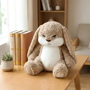 [Angry Bunny Plush] Soft Rabbit Plush Toy Cute Bunny Doll with Long Ears Pull-Face Bunny Rabbit Angry Expression for Cuddling and Playtime Home Decor Birthday Gift for Friends Easter Gift Christmas and Valentine's Day Gift