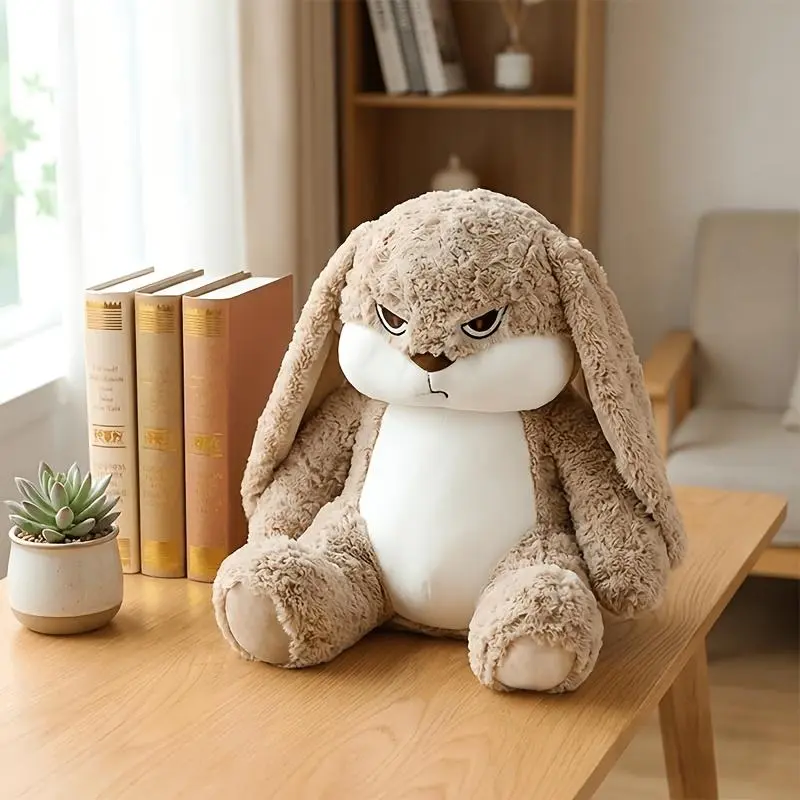 [Angry Bunny Plush] Soft Rabbit Plush Toy Cute Bunny Doll with Long Ears Pull-Face Bunny Rabbit Angry Expression for Cuddling and Playtime Home Decor Birthday Gift for Friends Easter Gift Christmas and Valentine's Day Gift