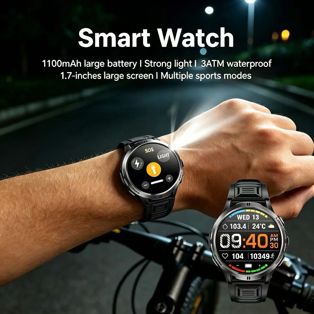 Multifunctional Hiking Adventure Smart Watch, Rotating Scroll Wheel, Sos Emergency, 24hr Heart Rate Blood Oxygen Sleep Monitor, Men's Watch