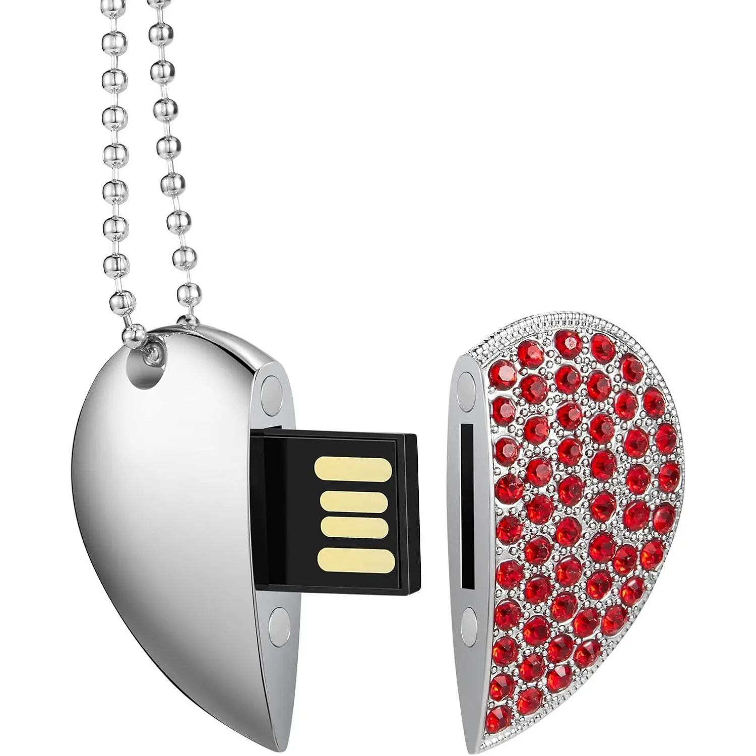 USB Flash Drive, 16GB/32GB/64GB/128GB USB2.0 Heart Shape Memory Stick Date Storage Pendrive Thumb Drives with Chain (64GB,)