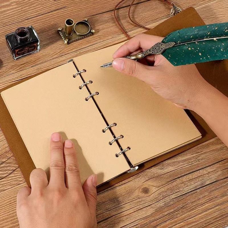 Creative Feather Design Pen Set, 1 Set Vintage Style Feather Design Pen & Note Book Set, Gift for Family & Friends & Teacher, Travel Diary Notebook