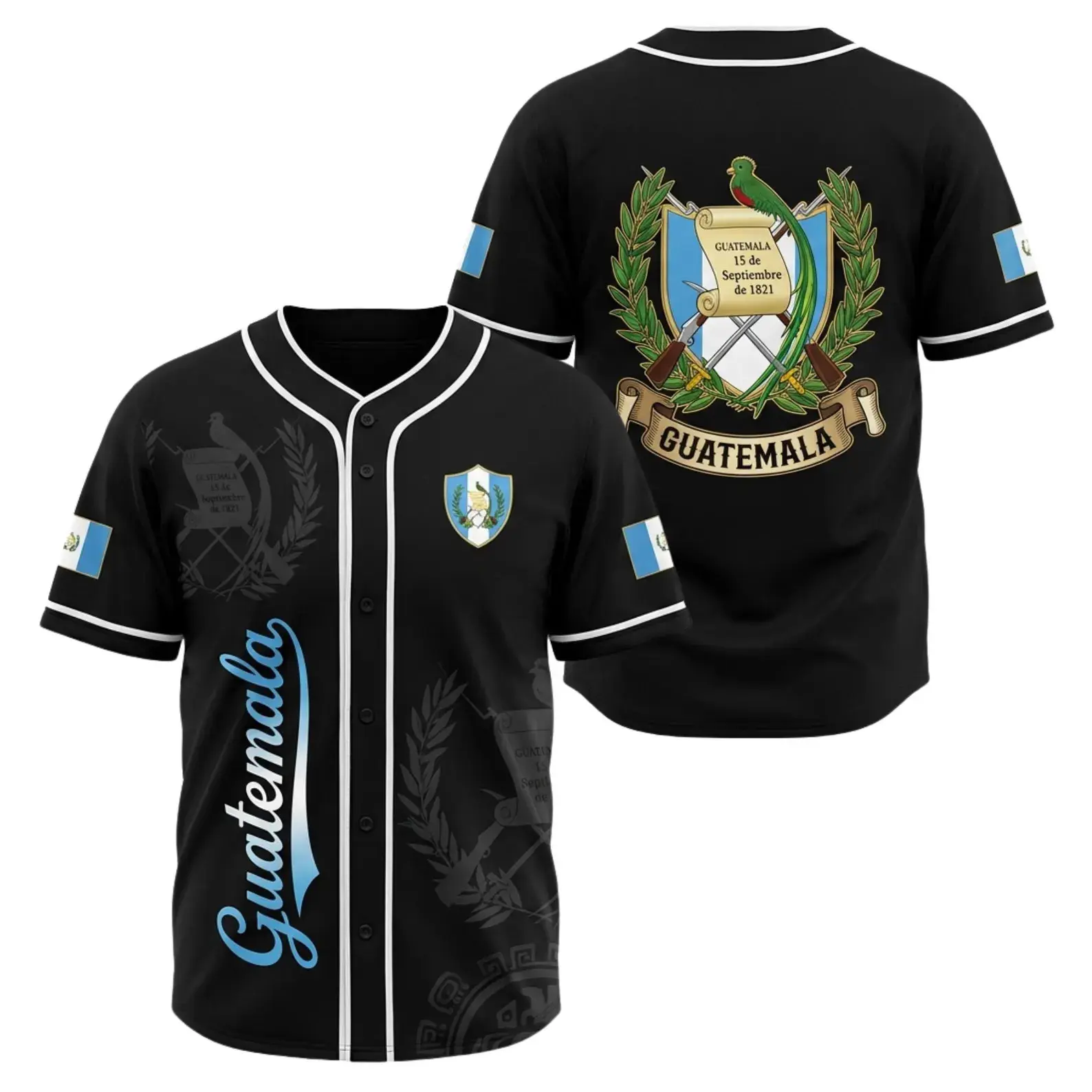 Guatemala Unisex Baseball Jersey - Personalized Flag Print Short Sleeve Tops, Regular Fit Standard Sizes Professional Sports Clothing for Sports Fans