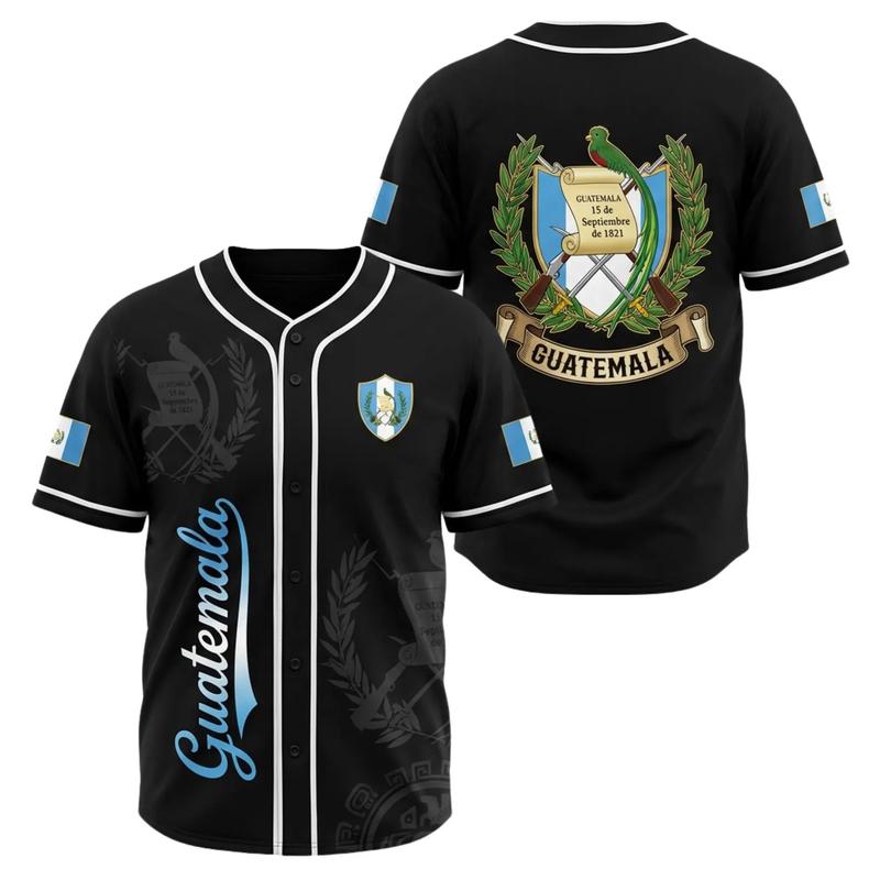 Unisex Guatemala Flag Print Sports Jersey Baseball - Personalized Athletic Top, Short Sleeve Tops, Regular Fit, Standard Sizes, Professional Sports Game Wear for Fans