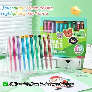 Languo Portable Erasable Gel Pens Set, 10 Colors, Rotating Refill Design, Reusable for Sketching, Notebooks, Office Paper, Art Supplies