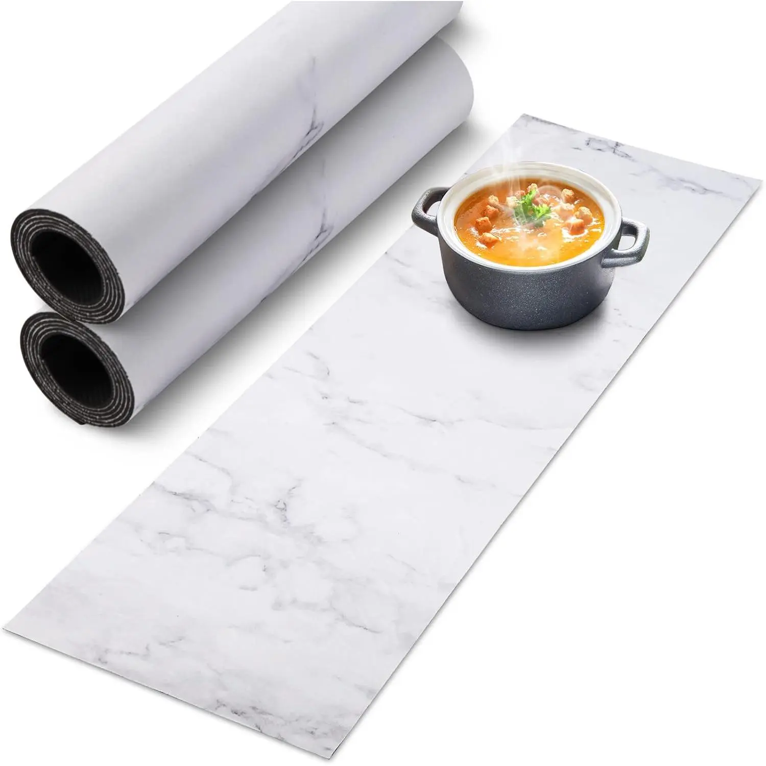 2 Pcs 12 X 40 Inch Marble Trivet Table Runner Heat Resistant Waterproof Decorative Farmhouse Kitchen Heat Proof Placemats Table Protector for Hot Dishes