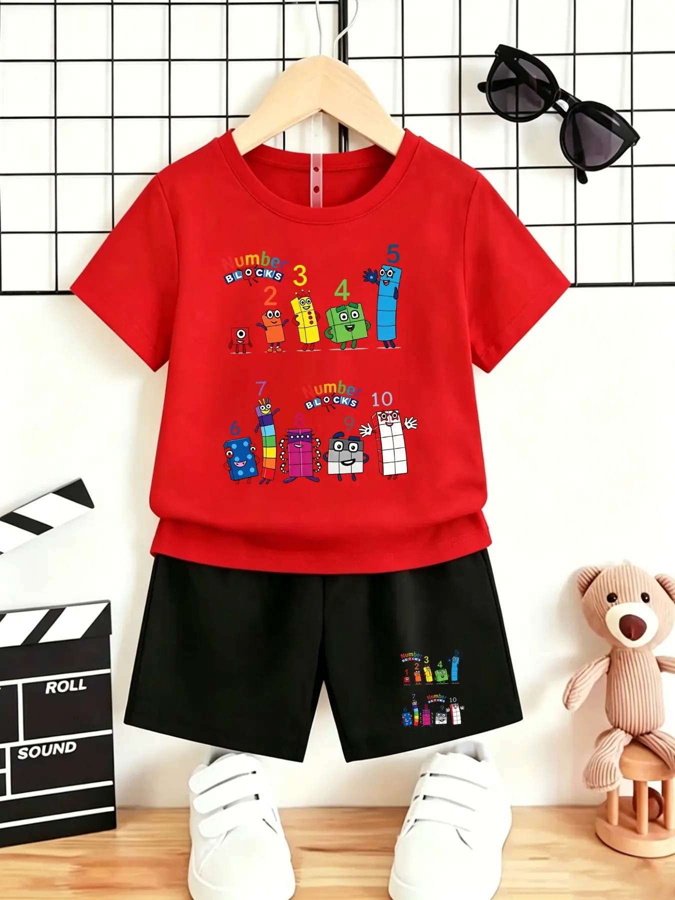 Best Seller Cute Numberblocks 1-10 Cartoon Print Kids 2Pcs Outfit, Boys Summer White Short Sleeve T-Shirt &Black Shorts Set, Multi Color Teen Children Casual Suit, Perfect Kids Birthday Gift #Numberblocks Kids Set