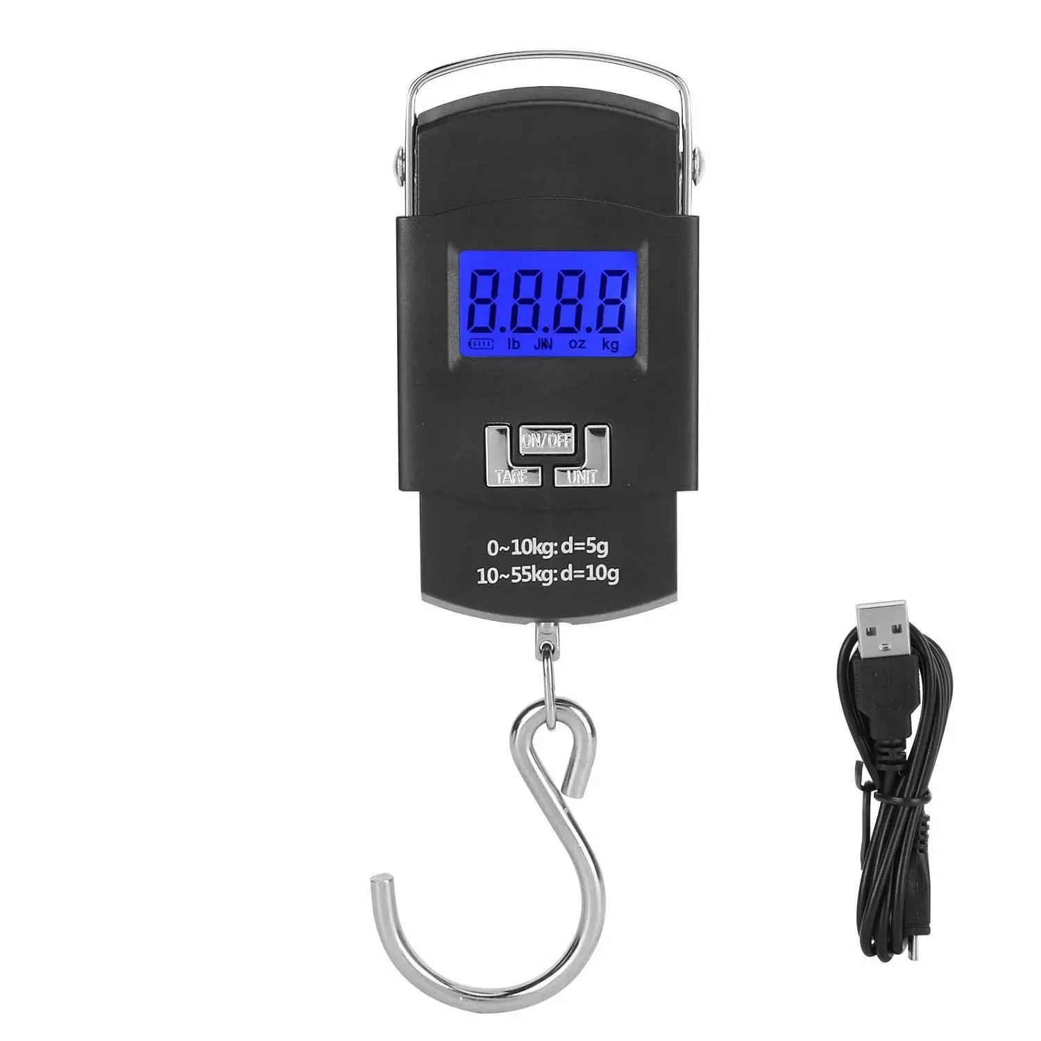 Portable Digital Hanging Scale with Retractable Tape Measure, 110lb/50kg Capacity, Automatic Lock and Backlit LCD Display for Fishing, Luggage & Outdoor Weighings
