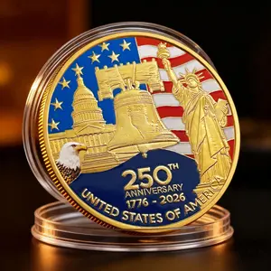 250th Anniversary Commemorative Coin, U.S.Independence Day Commemorative Challenge Coin, Embossed Metal Coin with Color Print Badge, Patriotic Commemorative Gift