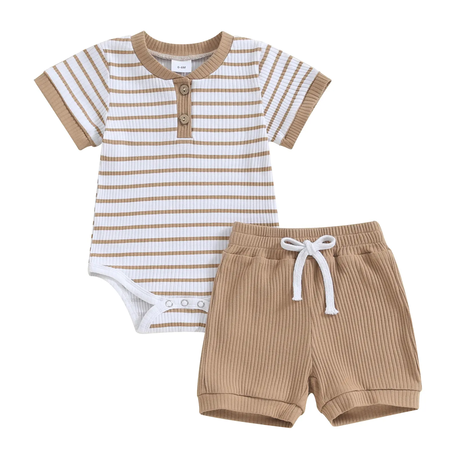 Newborn Baby Boy Girl Clothes 0 3 6 9 12 18 Months Striped Button Short Sleeve Romper Shorts Set Infant Summer Outfits
