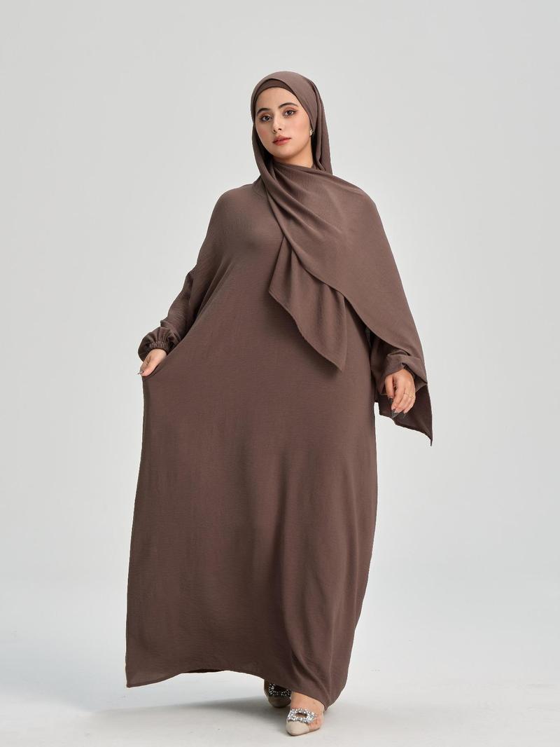 Women's Solid Pocket Bishop Sleeve Hooded Abaya, Islamic Abaya, Modest Casual Long Sleeve Abaya for Spring & Fall, Summer Outfits 2024, Muslim Clothing for Women