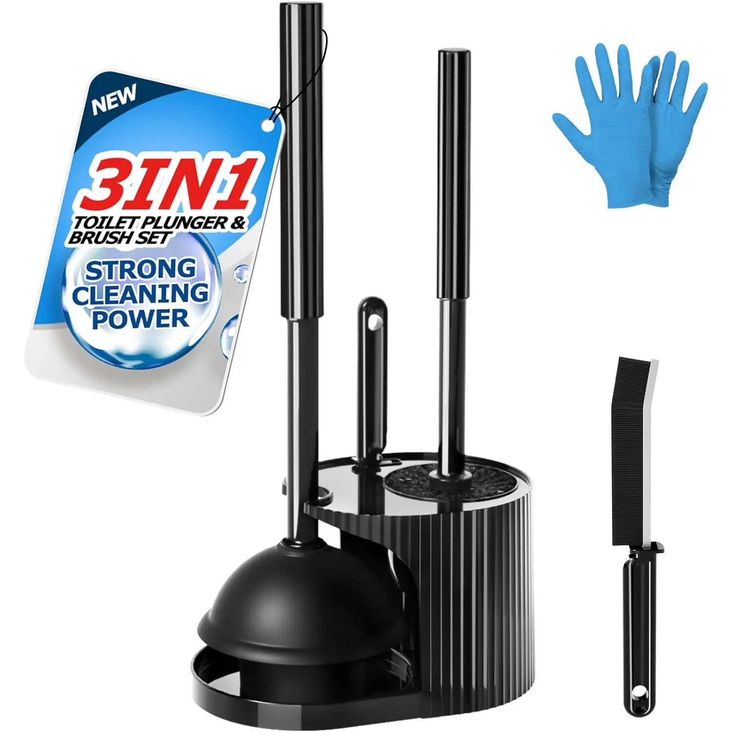 3 in 1 Toilet Brush and Plunger Set,Toilet Bowl Brush Plunger Set,Toilet Brush Plunger Combo,Cleaning Brush,Cleaning Supplies, Crevice Cleaning Brush, Bathroom Cleaning Tools