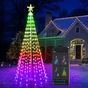 Lighted Christmas Tree, 6FT 265 LED RGB Christmas Cone Tree App Control, Color Changing Outdoor Christmas Tree Lights ,  Sync Prelit Xmas Tree for Indoor Outdoor Decor