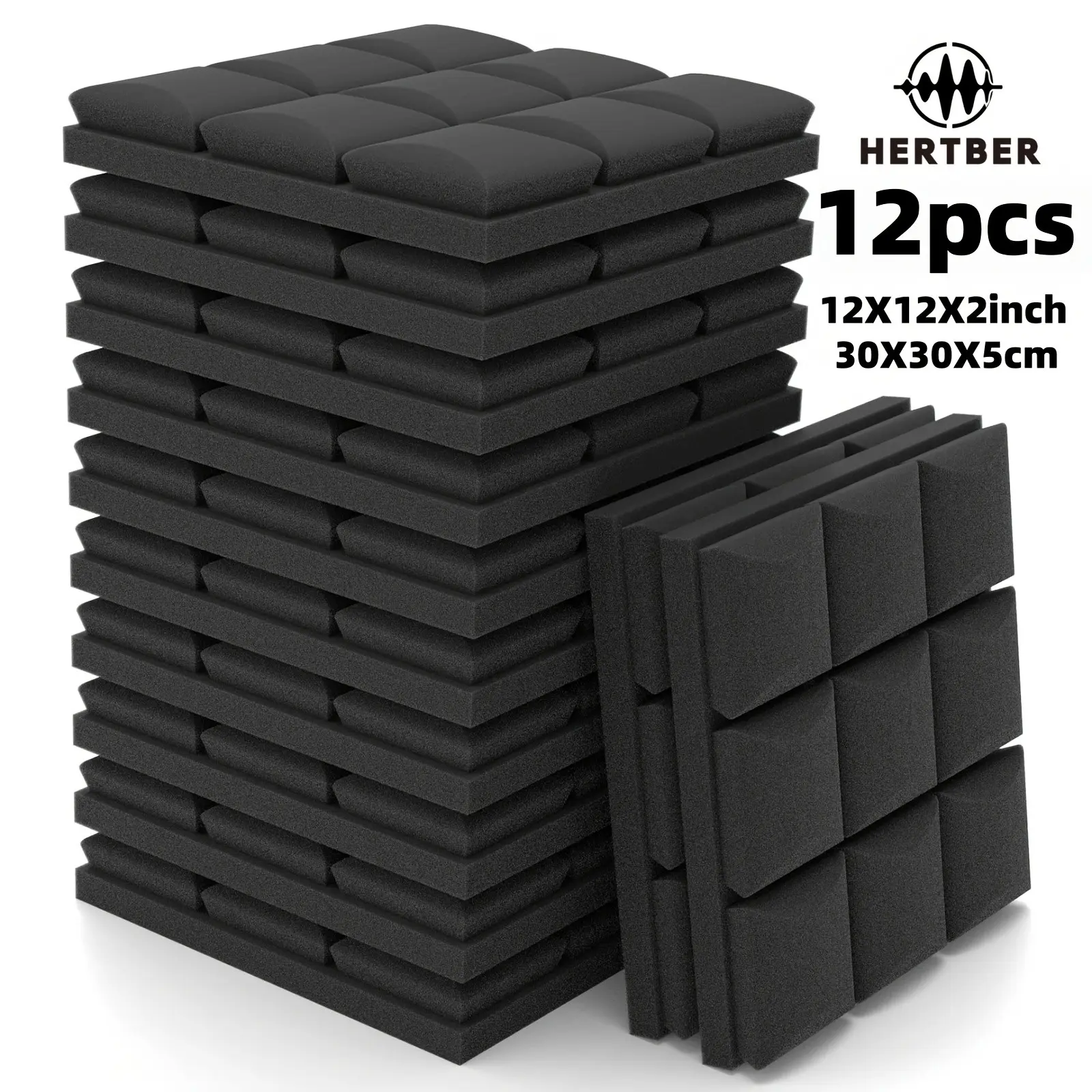 12Pcs High Density Black Mushroom Acoustic Foam Panels 30×30×5cm Sound Absorbing Panels for Recording Studio, Podcast Booth, Vocal & Instrument Practice Room, Optimize Indoor Sound Field, DIY Spliceable Decor Wall Panels