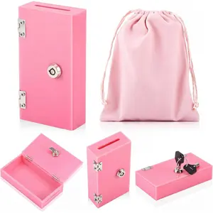 1 Pack Acrylic Money Bank Box for Gambler, Winners Portable Safe Casino Money Pocket Sized Cash Box with Keys and Storage Bag, Cash Gift for Gambler Winners(Pink)