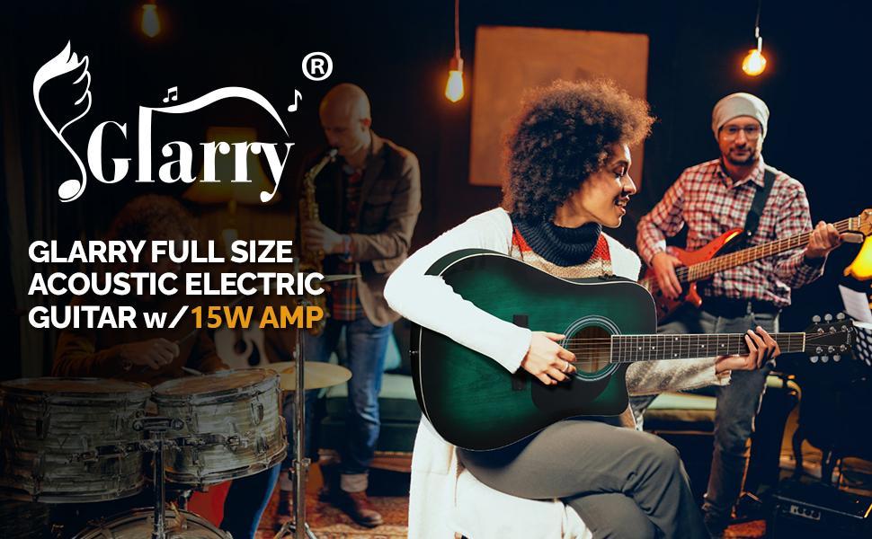 Ktaxon Glarry Full Size 6 Strings Acoustic Electric Guitar Beginner Kit w/ 15W Amp, Cutaway 41 Inch Electric Acoustic Guitar w/Inbuilt Tuner, Bag, Strap, Picks, Strings, Basswood Guitarra, Distressed Green