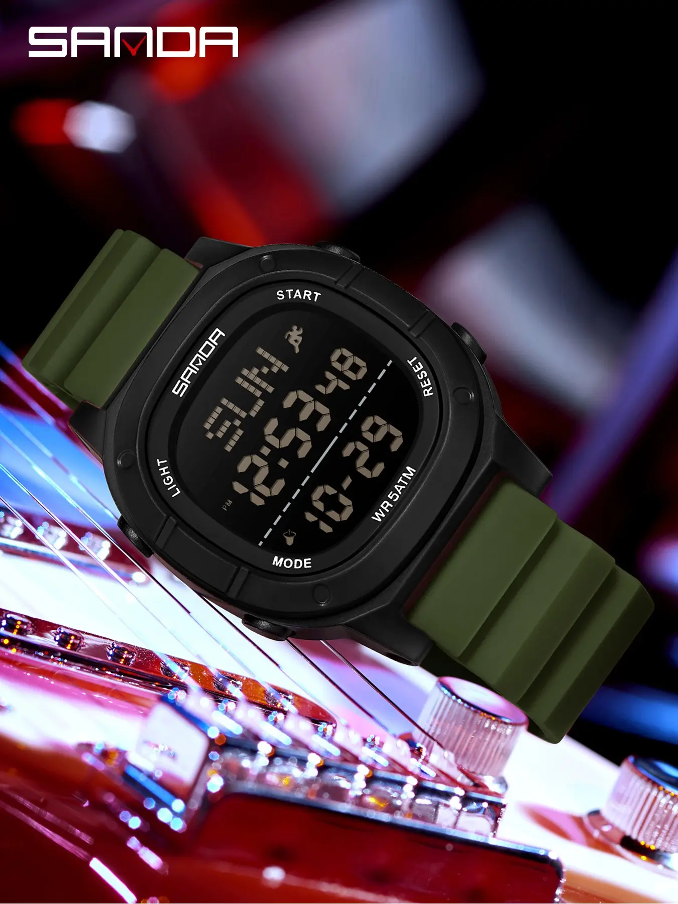 SANDA 9078 Men's Electronic Watch, Luminous Date Watch, Multifunctional Waterproof LED Timing Sport Digital Watch with Luminous & Alarm & Calendar Function, with Box and Handline