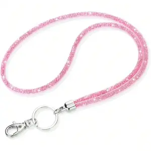 Bling Rhinestone Lanyard for Women, Crystal ID Badge Holder Neck Strap with Metal Clasp Keychain for Keys, Student ID Cards, Teachers, Office & School Accessories