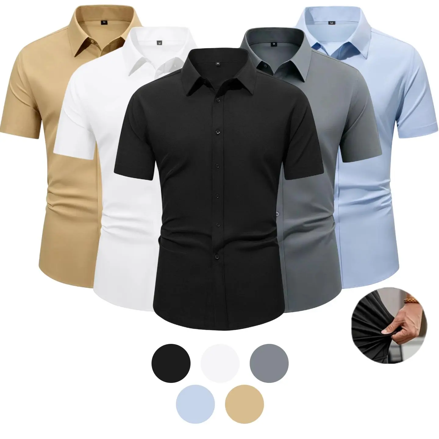 Men's Short Sleeve Solid Dress Shirts - Wrinkle-Free Stretch Button Down Shirts, 94% Polyester 6% Spandex Blend Slim Fit Business Casual Shirts for Work & Daily Wear (S-3XL)