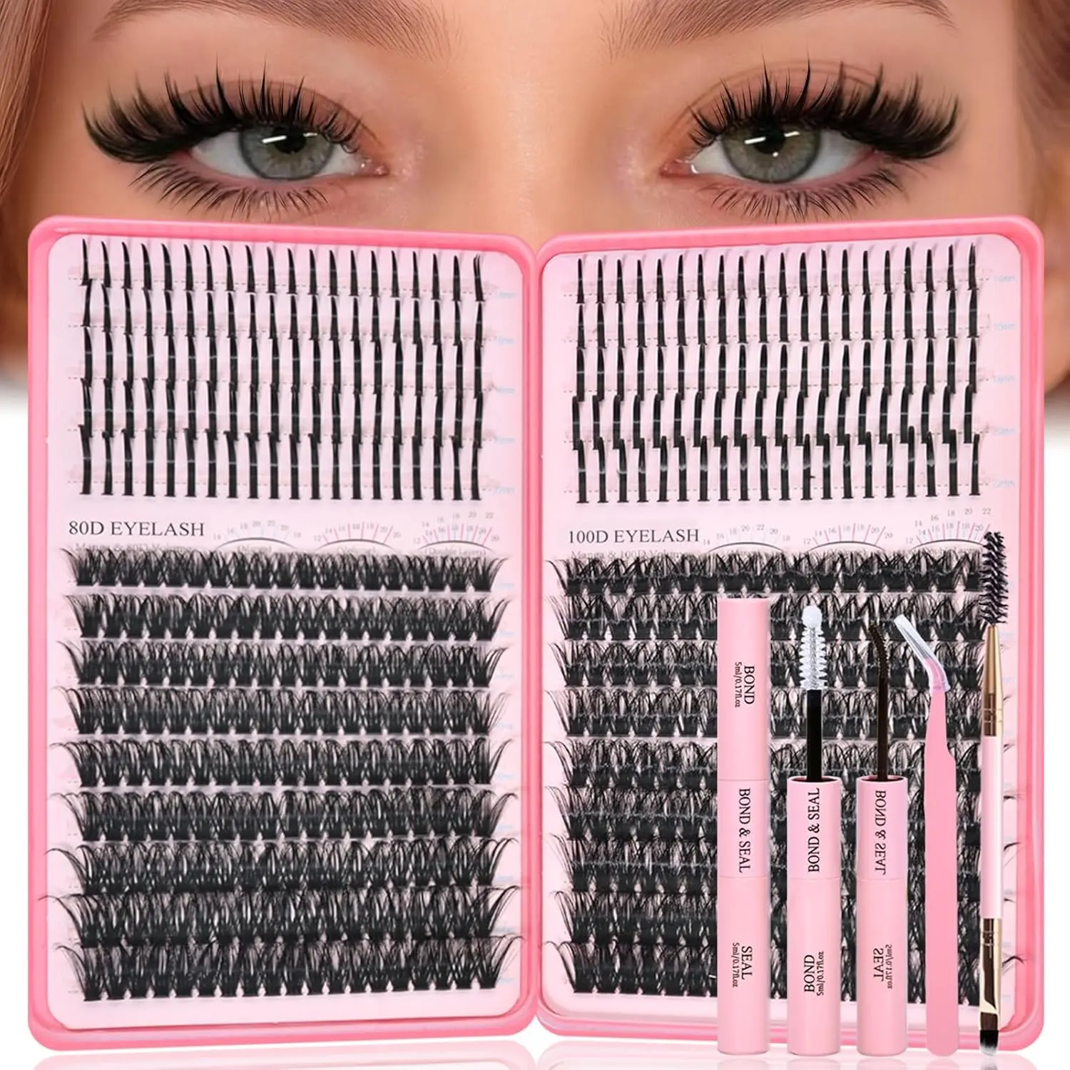 Cluster False Eyelashes Set with Sharp Tips, Single Cluster Lash Glue, D Curl, Fluffy Lightweight, 12-22mm DIY Comic Lash Kit