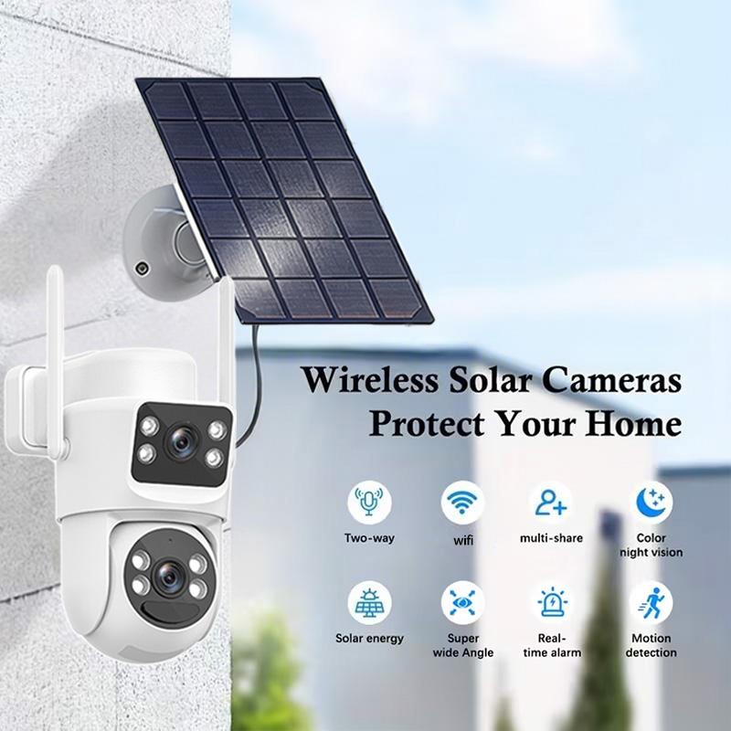 Home Outdoor Solar-Powered Dual-Lens Surveillance Camera, Mobile Phone Dual-Lens Dome Camera, No Plug-in, No Wiring Required