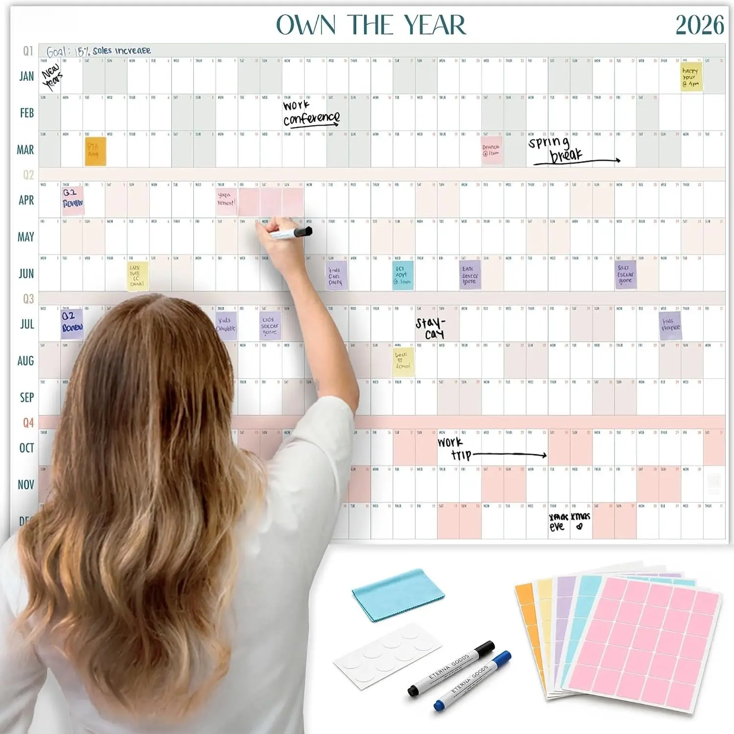 2026 Giant Wall Calendar | 4ft x 3ft Full Year Dry Erase Large Planner, January '26 to December '26 Own The Year Big Whiteboard Wall Calendar with Markers, Sticky Notes & Mounting Kit