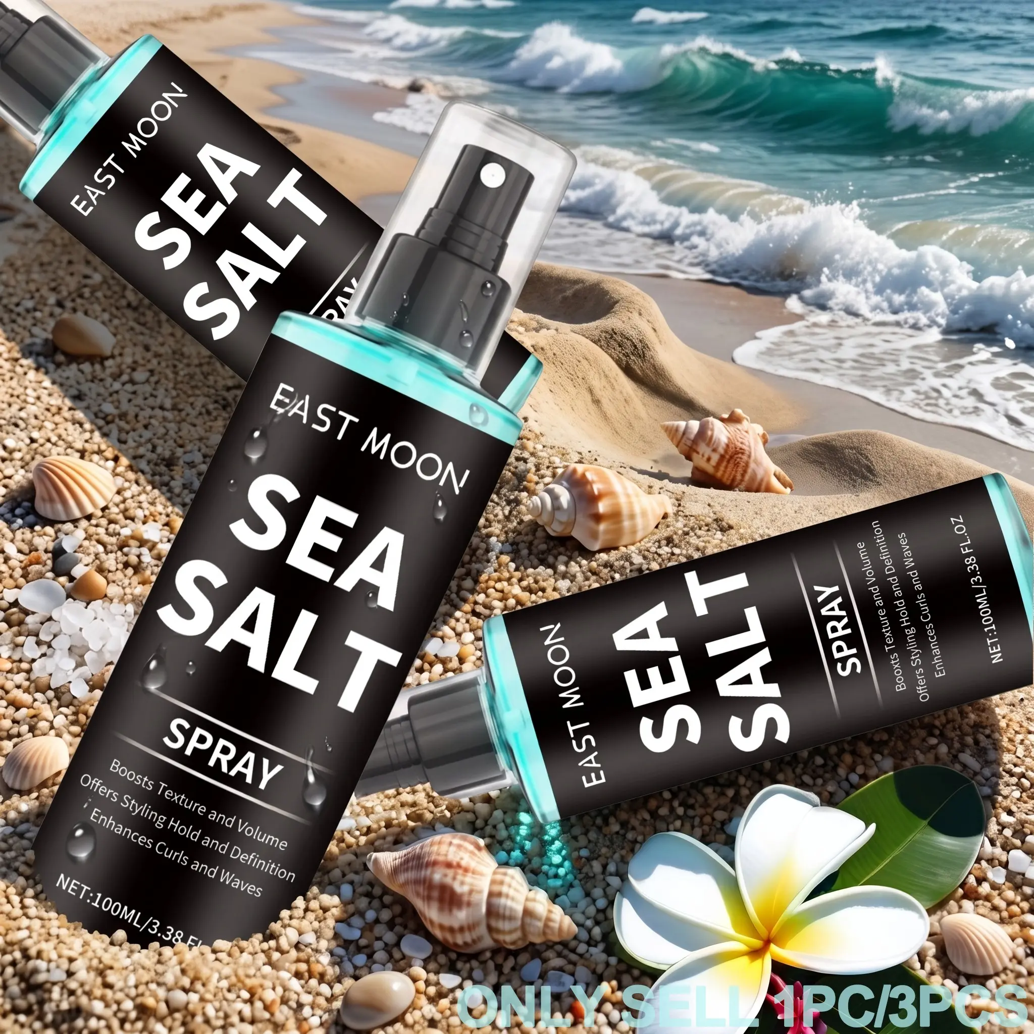 Sea Salt Curling Texture Spray 100ML/3 Bottles, Texturizing Product, Natural Ingredients for Bouncy Curls, Non-Harmful Curly Haircare Hair Styling Spray, Curly Hair Products