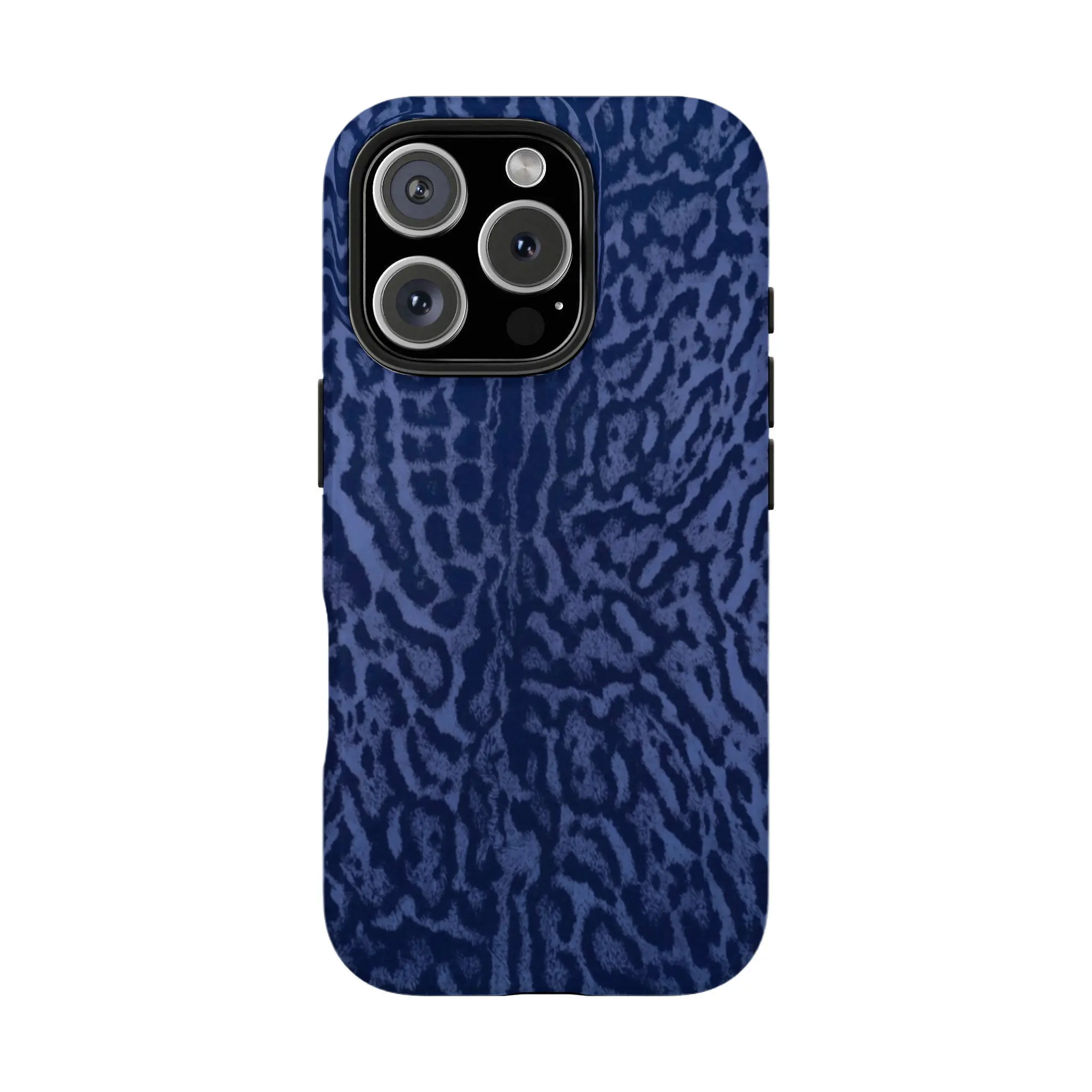 Dark Blue Flocking Leopard Print Black Lens Frame Phone Case Compatible with iPhone 17 ProMax / 16 ProMax / 15 ProMax / 14 ProMax / 13 ProMax and Samsung Galaxy S26 Ultra / S25 Ultra / S24 Ultra / S23 Ultra / S22 Ultra