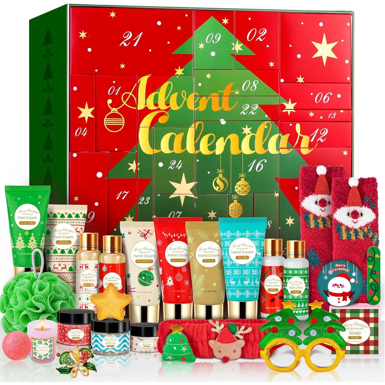 Skincare Advent Calendar 2026 for Adult Women - 24 Days of Beauty, Bath and Body Gift Set with Lotions, Scrub, Bath Bombs - Christmas Gift Basket for Girlfriend, Wife, Mom, Teen Girls