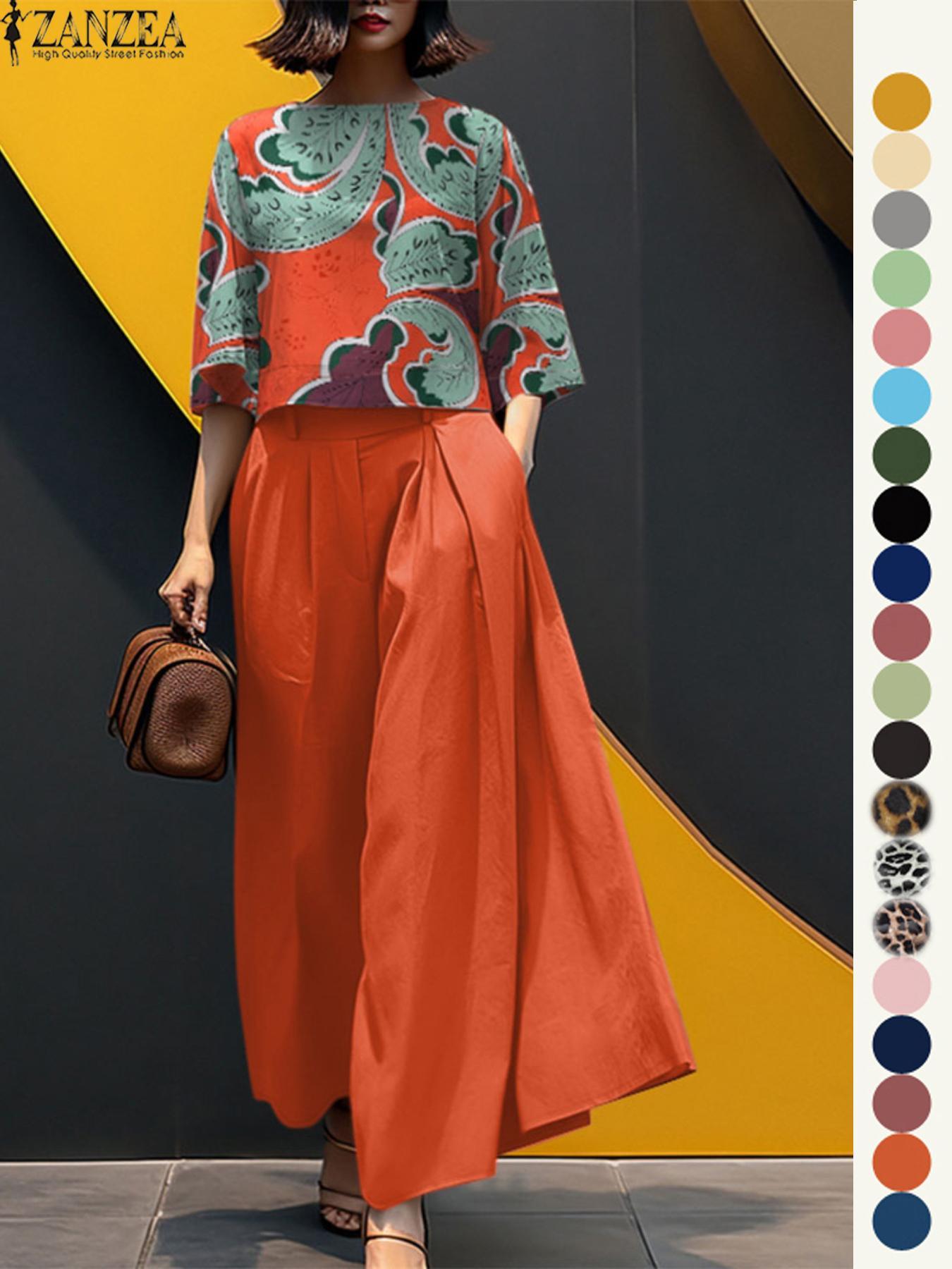 Women's Top & Wide Leg Pants Two-piece Set, Casual Fashion Cozy Three Quarter Length Sleeve Top & Trousers for Daily Outdoor Wear, Ladies Clothes for All Seasons, Womenswear