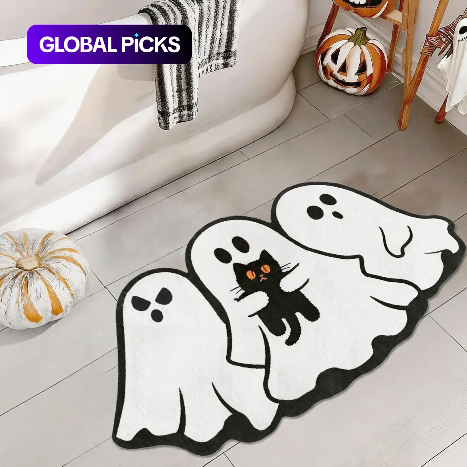 Halloween Rug,Halloween Ghost Cat Bath Mat, Scary Ghost Cat Shape Bathroom Rug Decor, Home Decor Rug, Home Decorative Rug, Area Rug, Non Slip Rugs, Non-Slip Floor Mat for Kitchen, Bedroom, Living Room #GLOBAL PICKS