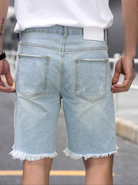 Plus Size Men's Casual Fashion Straight Leg Jeans, Street Style Ripped Denim Shorts, Perfect for Summer Daily Wear
