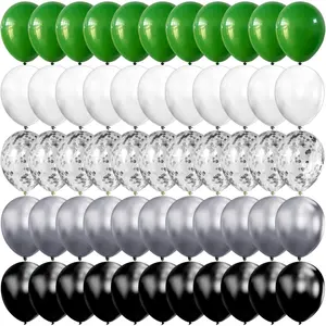 Balloon, 100PCS Green Silver Black White, Chrome Metallic and Confetti Balloons for Graduation Birthday Baby Shower Game Party Decorations