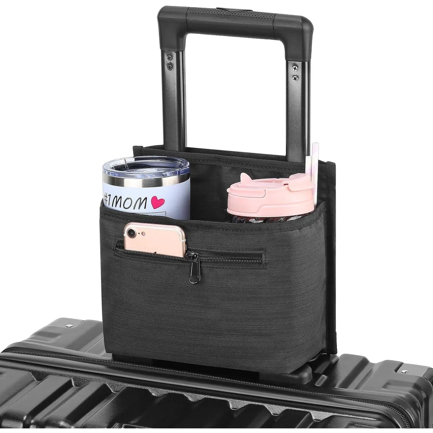 Foldable Luggage Cup Holder for Suitcase, Hands-Free Drink Carrier for Coffee Tumblers, Travel Essentials Accessory, Carry-On Convenience, Great Gift for FlightsGift