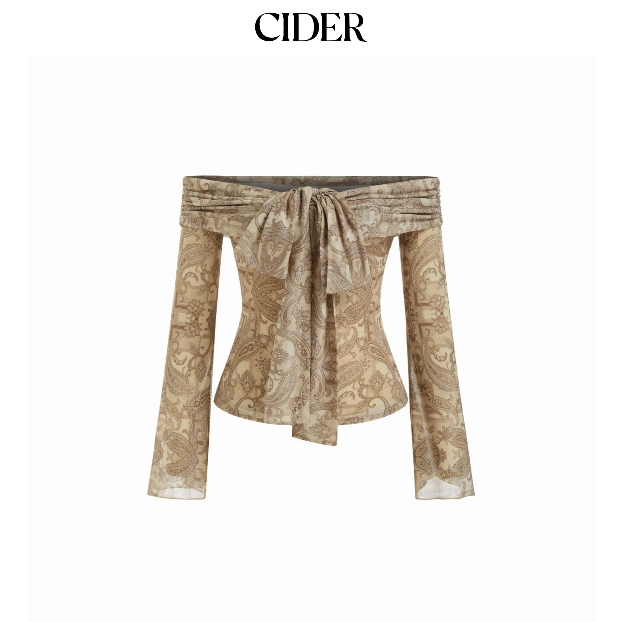 Cider Two Way Paisley Off-Shoulder Bell Sleeve Top SohoChic
