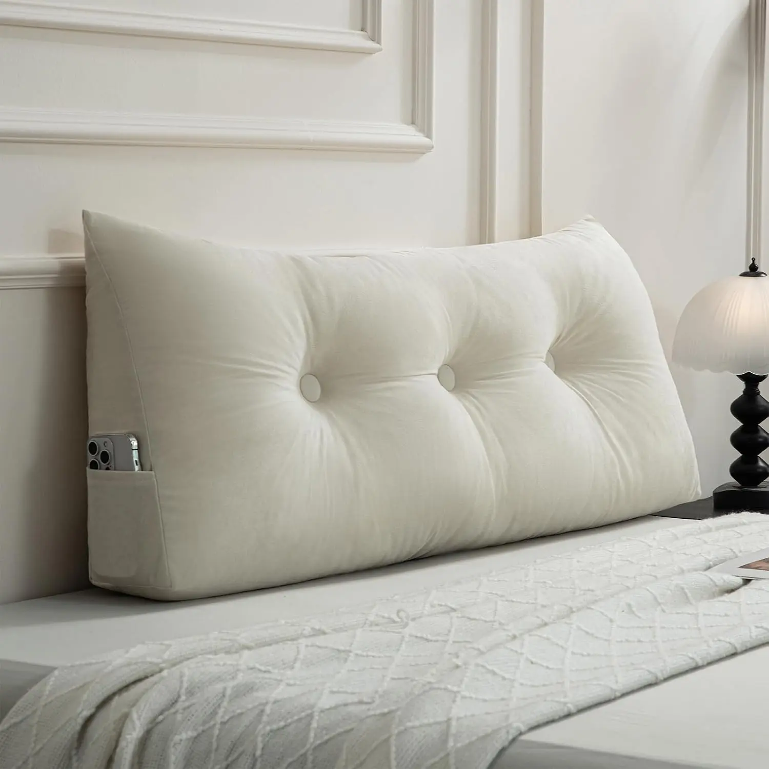Headboard Pillow Twin, White Triangular Wedge Headboard Pillow for Reading and Resting Backrest Positioning Support Pillows for Bed Dorm Sofa, 39.4"x15.7"x7.5"