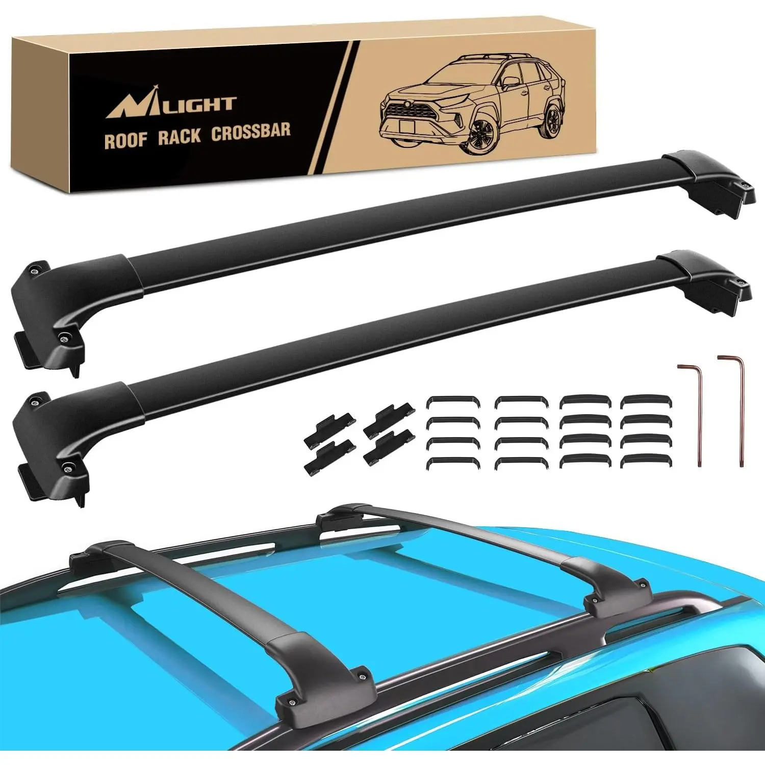 Nilight Heavy Duty Aluminum Roof Rack Cross Bars, Fit for Subaru Forester 2014-2023 with Raised Side Rails, Includes Rubber Pads, Compatible with Rooftop Cargo Carriers & Kayaks, Car Exterior Accessory, Raised Rails