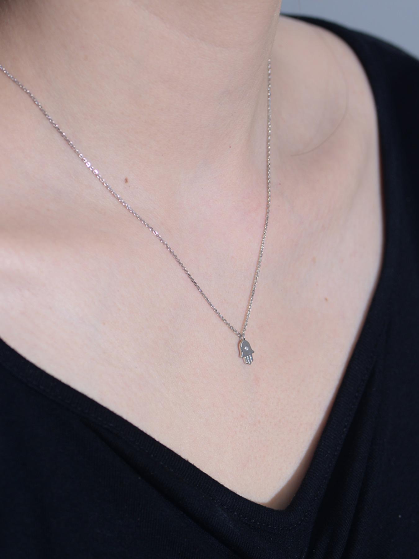 925 Sterling Silver Hamsa Hand Design Pendant Necklace, Rhinestone Decor Fashion Jewelry for Party, Daily Decor, Trendy All-match & Exquisite Jewelry for Birthday Gift