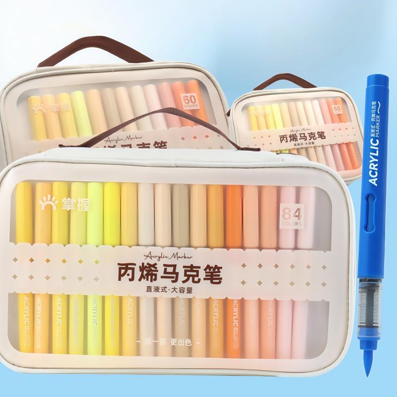 Acrylic Paint Marker Set, 24/36/48/60/84 Colors Non-toxic Acrylic Pens with Portable Storage Bag, Art Supplies for Home School Students, Art Drawing Supplies