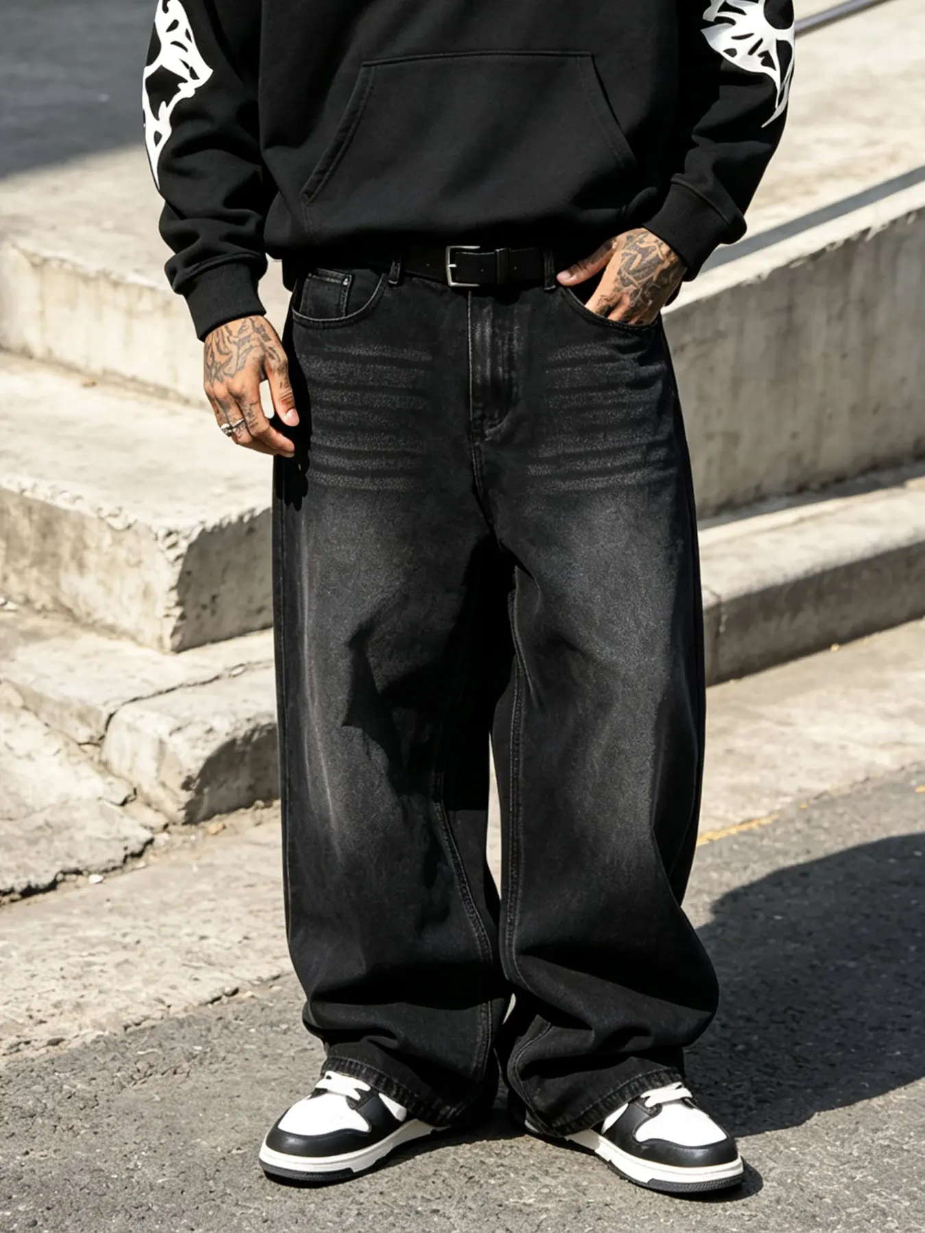Men's Fashion Streetwear Jeans, Casual Loose-Fit Wide-Leg Long Jeans, Plain, Gift for Husband, Boyfriend, Multiple Colors Available