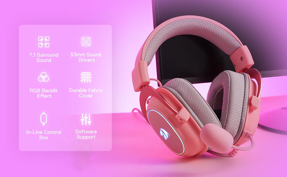 Redragon H510 Zeus-X RGB Pink Wired Gaming Headset - 7.1 Surround Sound - 53MM Audio Drivers in Memory Foam Ear Pads w/Durable Fabric Cover- Multi Platforms Headphone - USB Powered for PC/PS4/NS Redragon H510 Zeus-X RGB Pink Wired Gaming Headset - 7.1 Surround Sound - 53MM Audio Drivers in Memory Foam Ear Pads w/Durable Fabric Cover- Multi Platforms Headphone - USB Powered for PC/PS4/NS