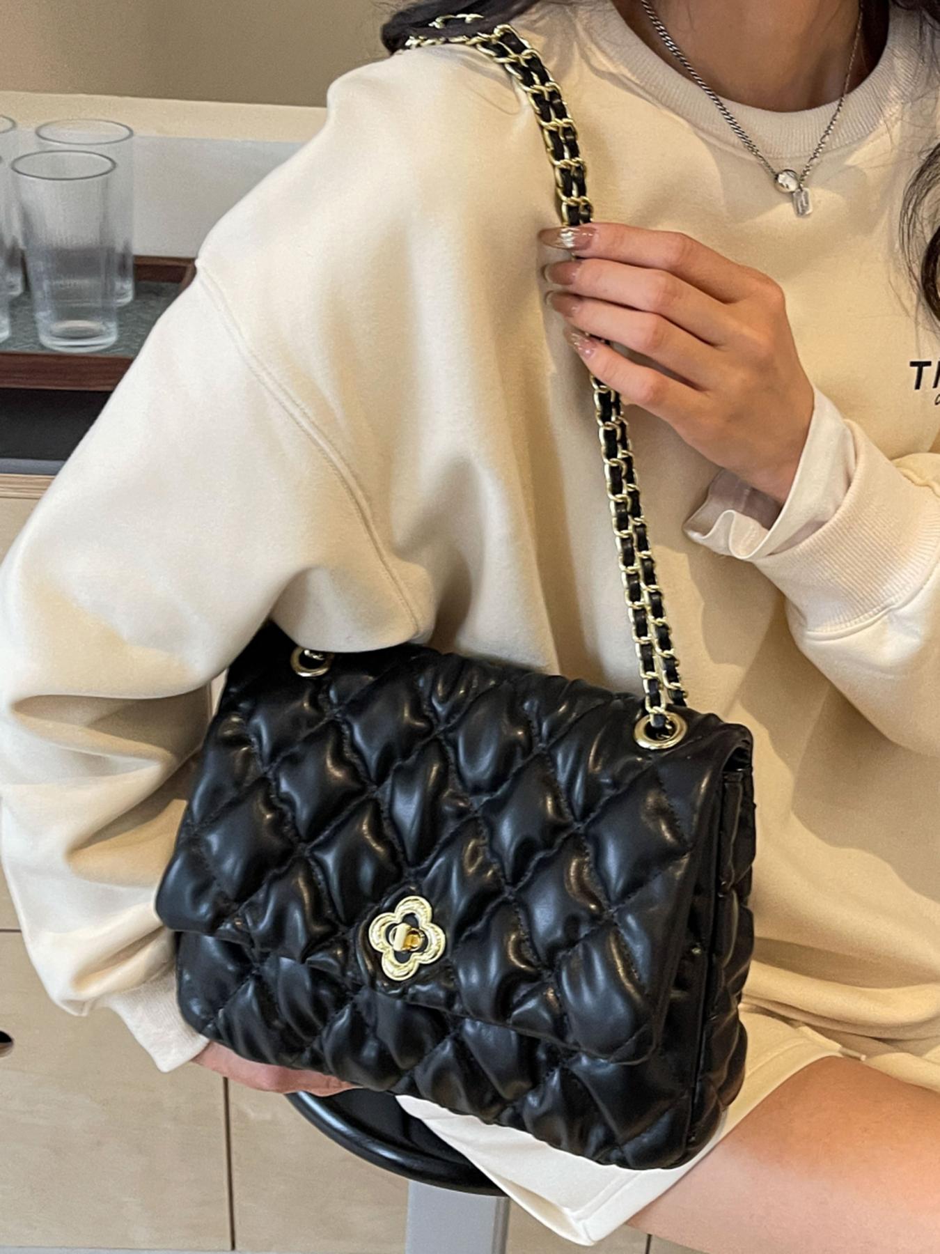 Classic style women's quilted crossbody bag, simple and niche, metal chain shoulder strap design for women's shoulder bag, trendy and fashionable, exquisite solid color casual women's bag, suitable for commuting, shopping, dating, parties and other occasi