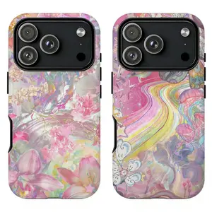 FL-Ethereal Y2K Rainbow Swirl Phone Case,Pink Peony Lily & Jellyfish Iridescent Art Case,Iridescent Swirl Butterfly Magical Aesthetic Phone Cover For iPhone 11 12 13 14 15 16 17 Air Pro Max for Samsung S26 S25 S24 S23 S22 S21 Case,Gift for her/him