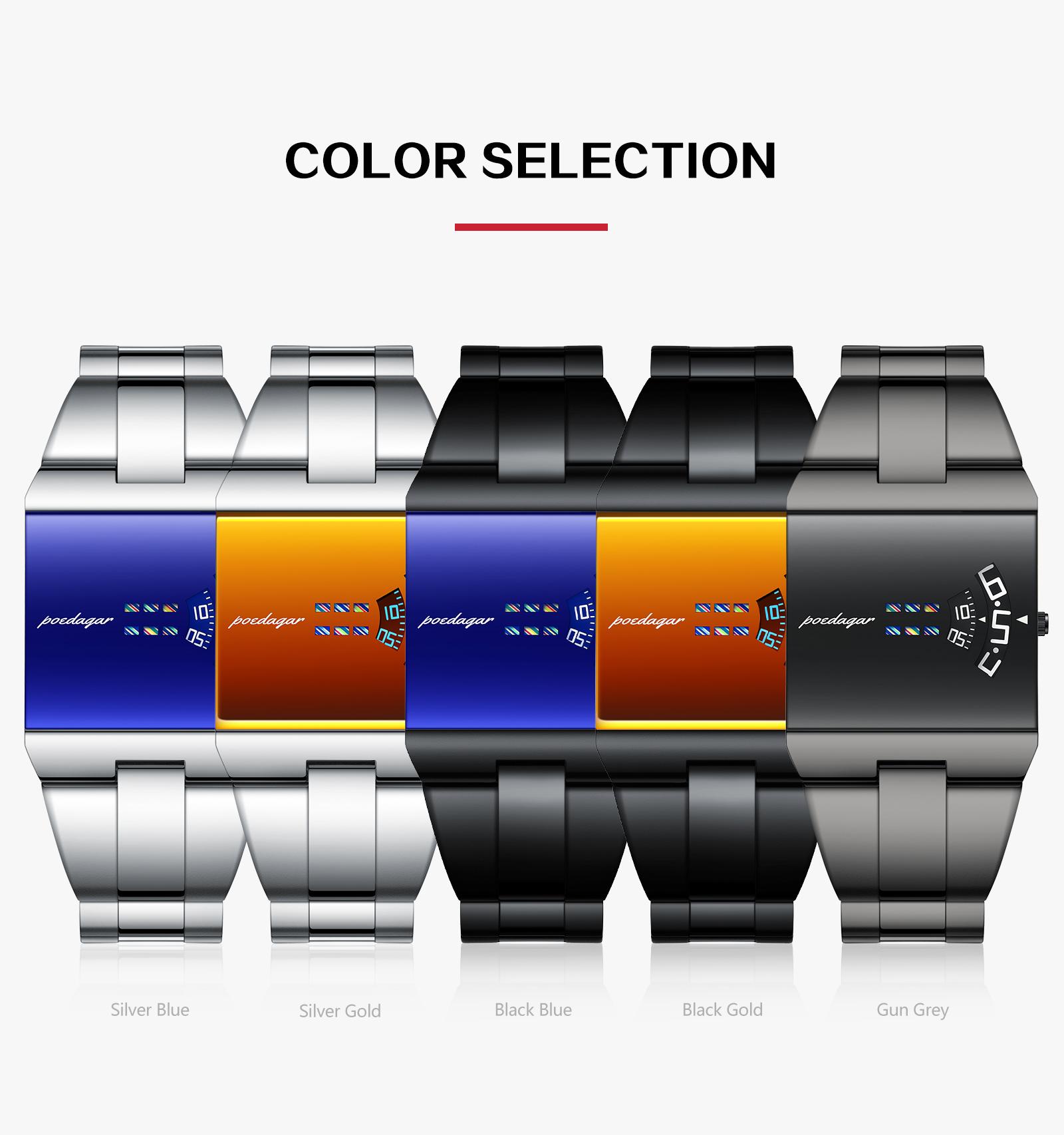 POEDAGAR Top Rectangular Original Men's Watch Waterproof Fashion Men's Watch Stainless Steel Quartz Sports Men's Watch+Box