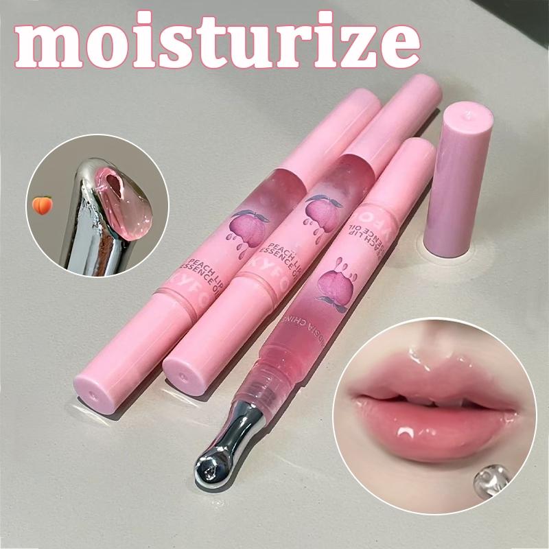 Peach Flavor Hydrating Lip Oil Balm & Lip Gloss Stick, Long-Lasting Moisturizing Care, Bright Radiant Glossy Shine, Reduces Dryness & Wrinkles, No Alcohol/Aerosol