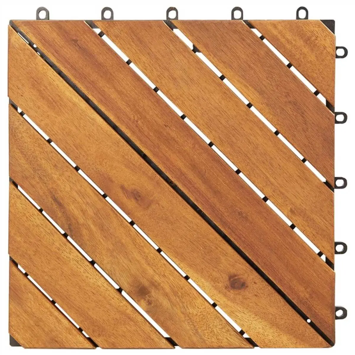 10-Pack Natural Acacia Wood Interlocking Deck Tiles with Shock-Resistant PP Base - 12"x12" Modular Flooring, Both Indoor/Outdoor Use, Easy Assembly, Stable Grid Design