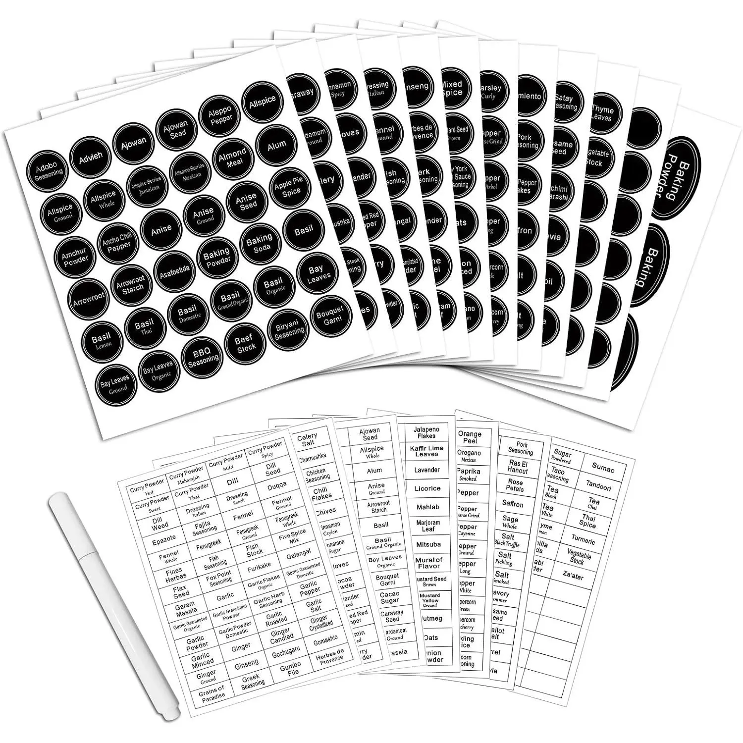 771 Printed  Jar Labels with Extra Write- Labels, Chalk Pen | Chalkboard  Labels Kit Including 340 Pre-Printed, 56 Blank, 15 Pantry Stickers and 360 Transparent  Labels Set
