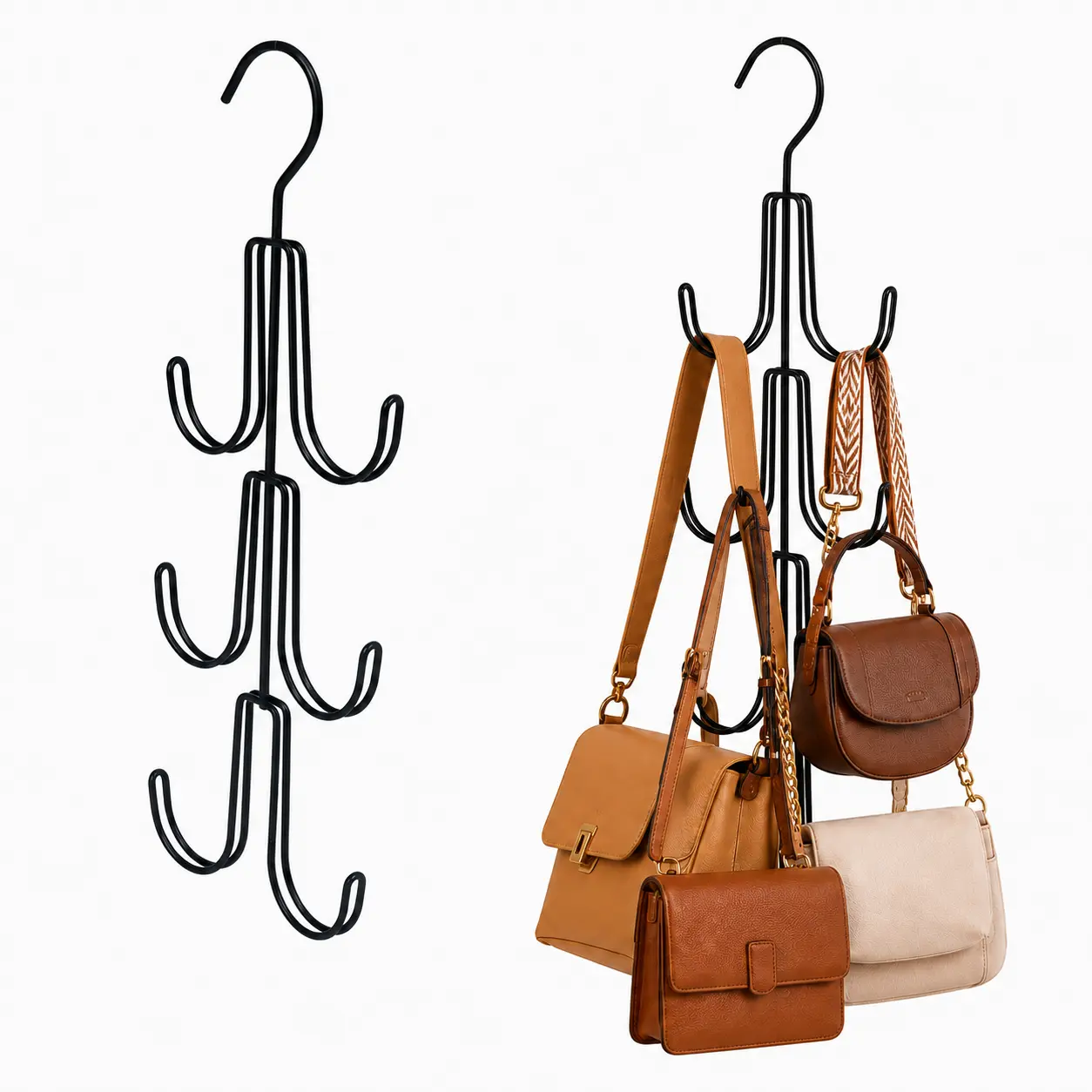 2-Piece Rotatable Metal Bag Holder, Space-Saving Closet Storage Solution for Purses, Small Pouches